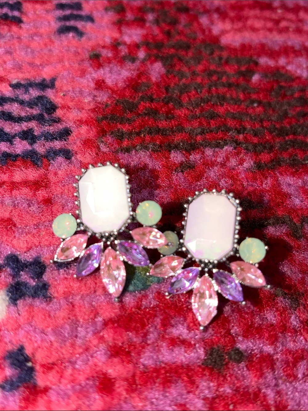 Pink & Green Crystal Statement Earrings